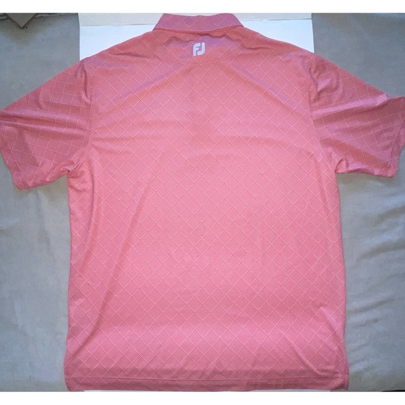 Foot Joy FJ Mens Polo Shirt XL Salmon White Diagonal Plaid Print Black Hawk Logo - Picture 10 of 11